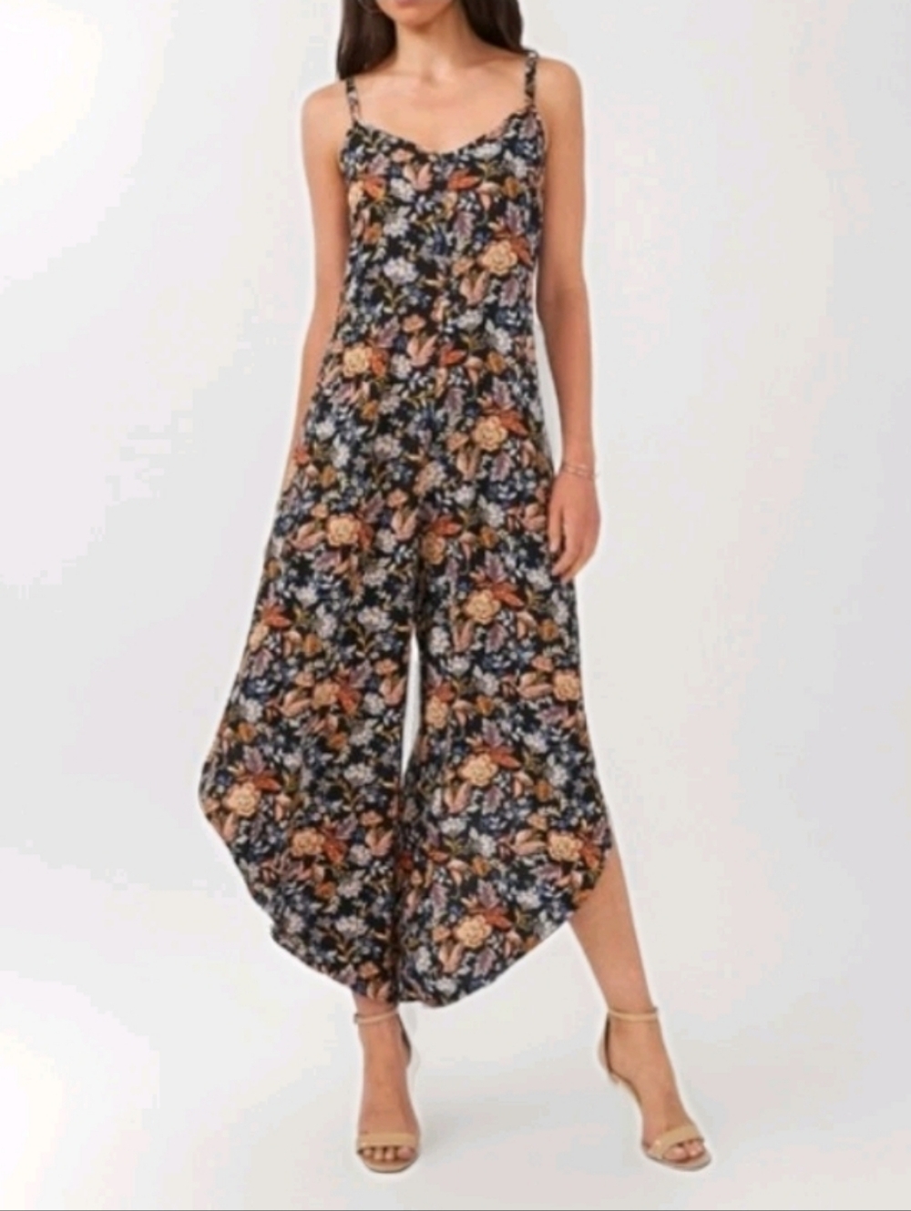 MSK Floral Paisley Wide Leg Jumpsuit Sz L NWT Boho Sleeveless Romper Summer Chic